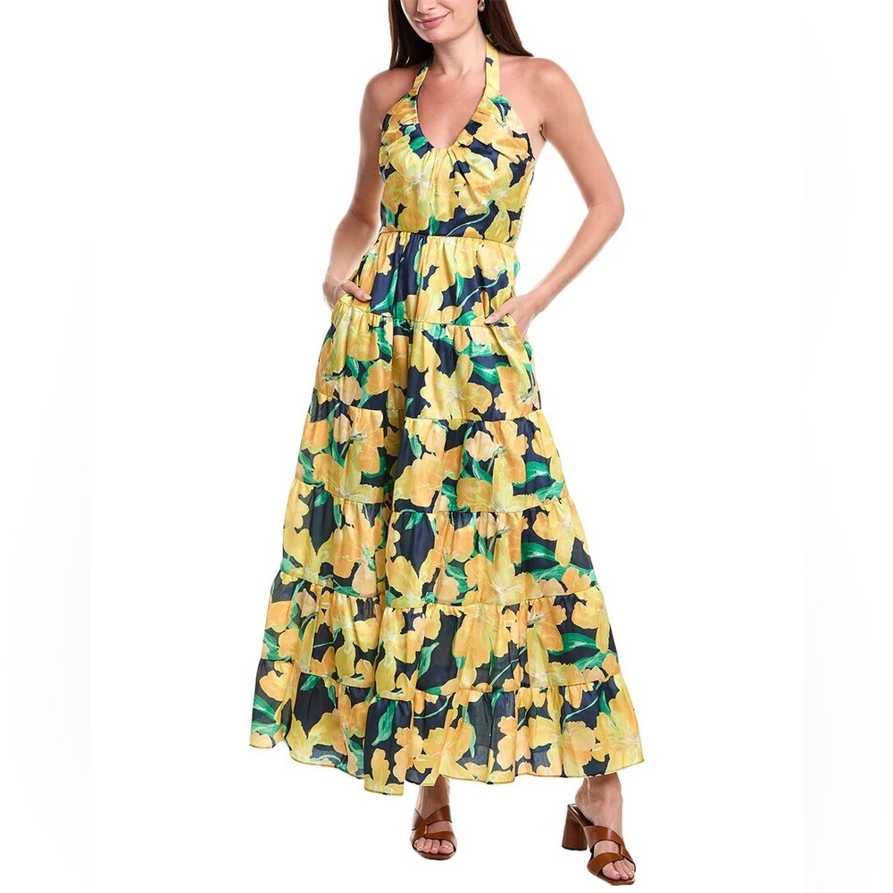 Hutch Vena Yellow Floral Halter Maxi Dress